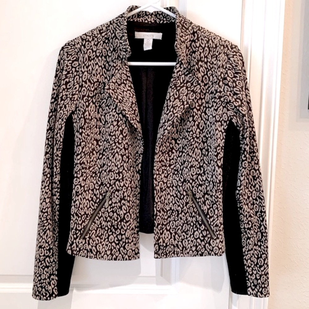 Chico’s Leopard Lined Blazer Moto Jacket Size Small
